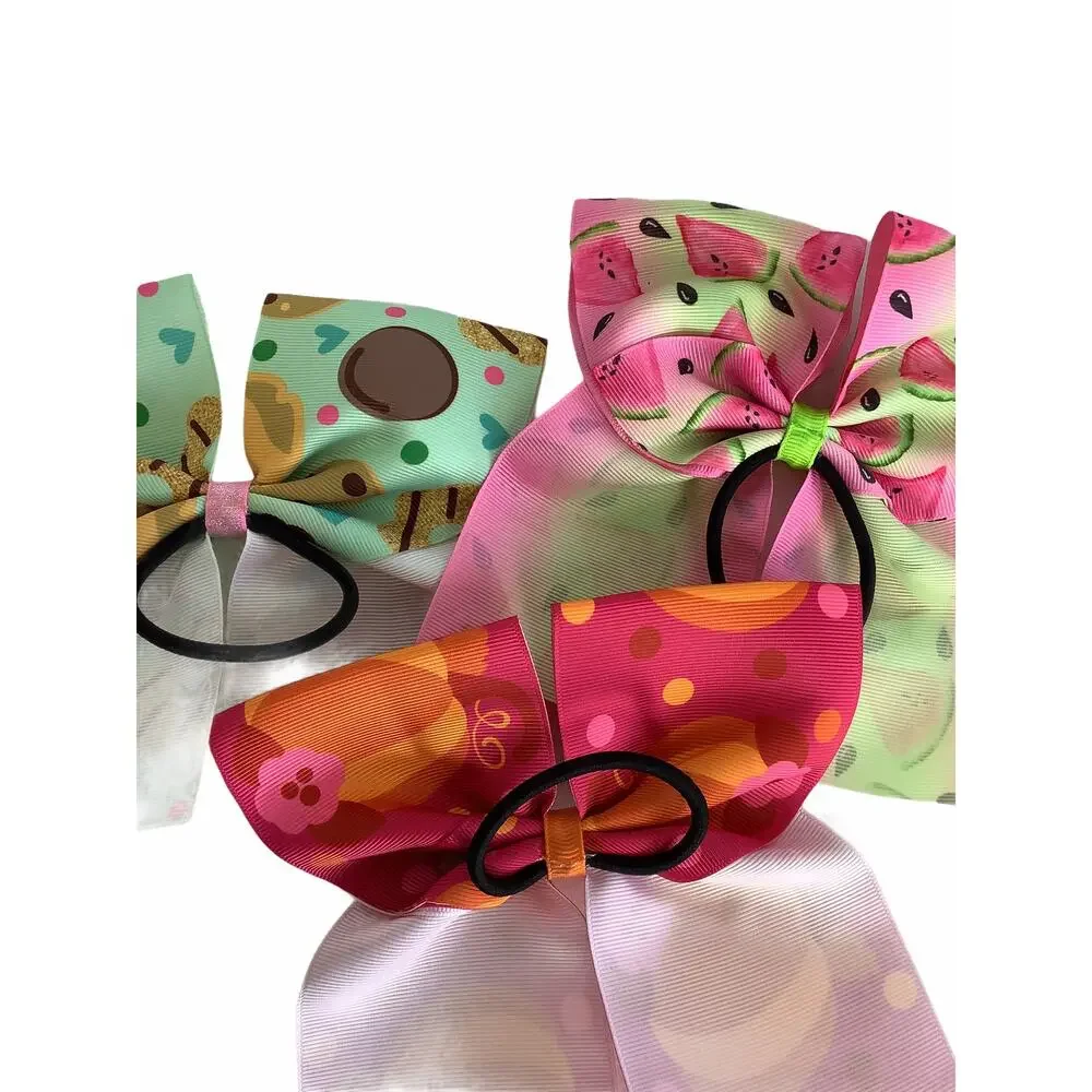 BUNDLE Girl’s Lot of 3 Multicolor printed Hair Bow Ties NEW